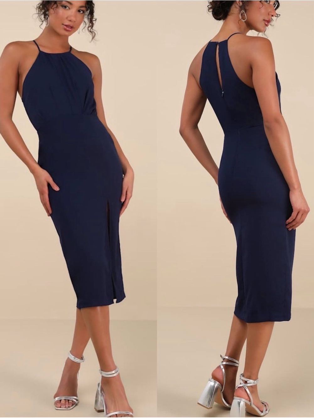 Lulus | Dreamy Date Night Navy Blue Sleeveless Midi Dress